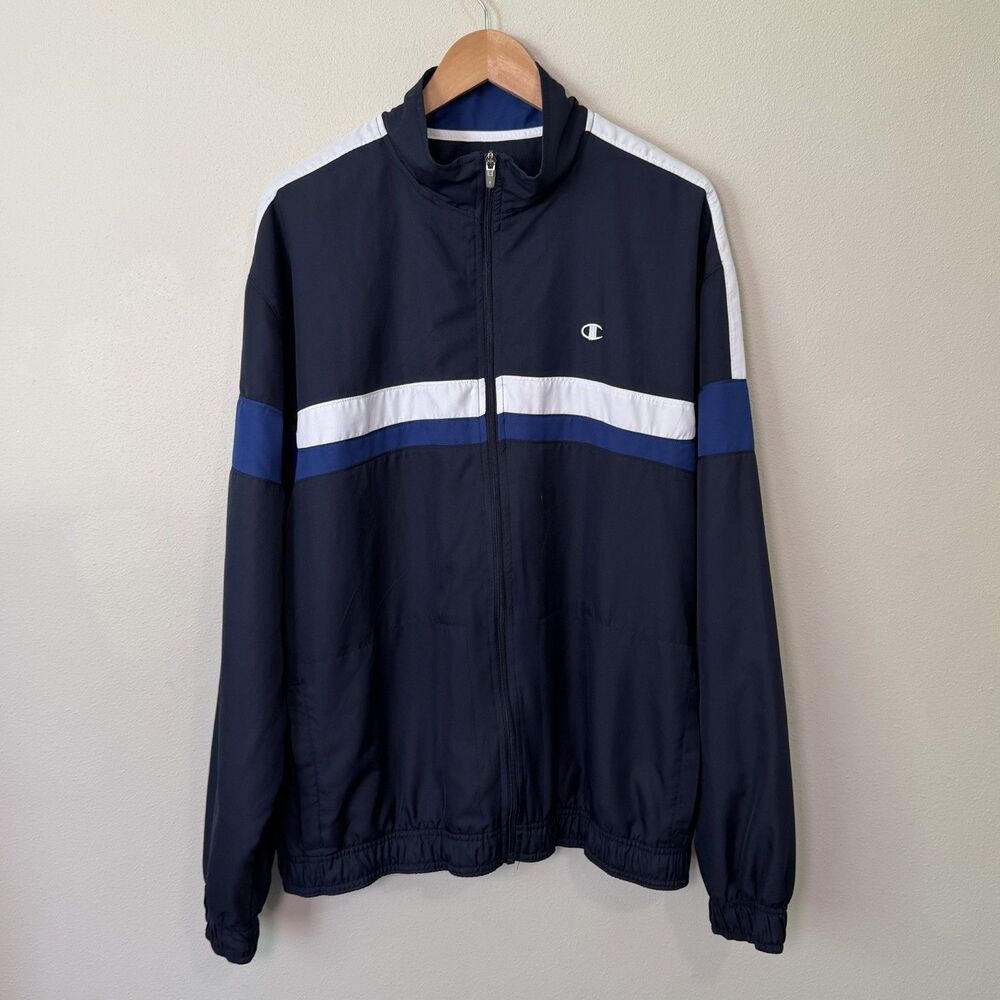Vintage Champion Y2K Double Dry Track Jacket Mens XL Colorblock Blue Windbreaker